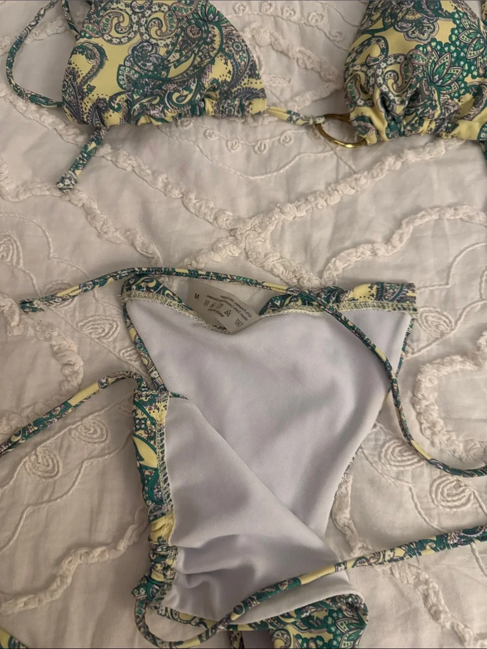 SHEIN Green and Yellow Paisley String Bikini Set